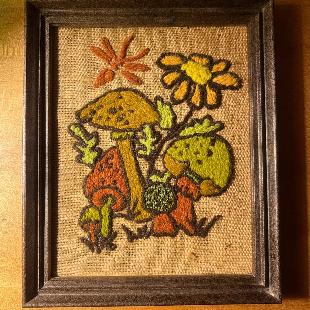 Vintage Mushroom Crewel
